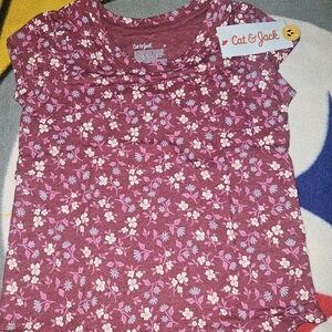 Cat & Jack Girls' Burgundy Floral Short Sleeve Tee